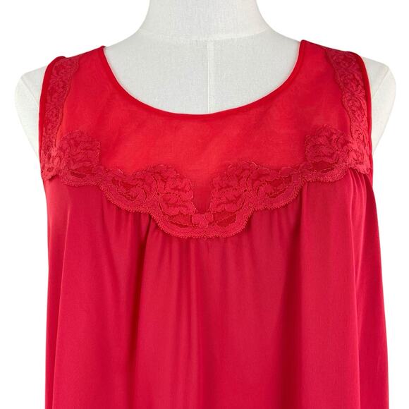 Vintage 70s Red Nylon Chiffon & Lace Trim Maxi Babydoll Nightgown Women’s Size M - Picture 3 of 10